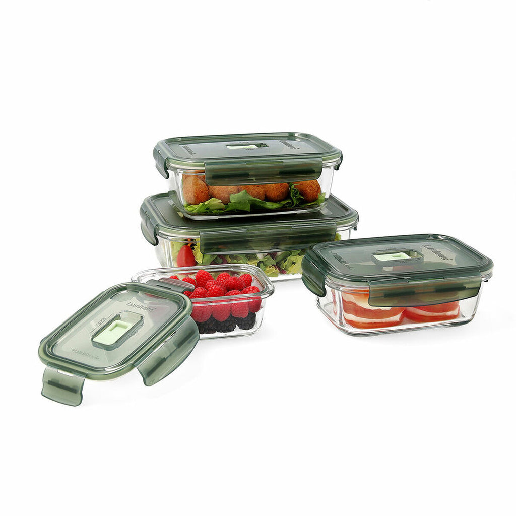 Lot de boîtes repas Luminarc Pure Box Hermetic en verre vert foncé, 4 unités